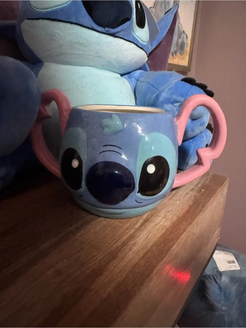 Disney Stitch Ceramic Face Mug in Blue with Pink Handles